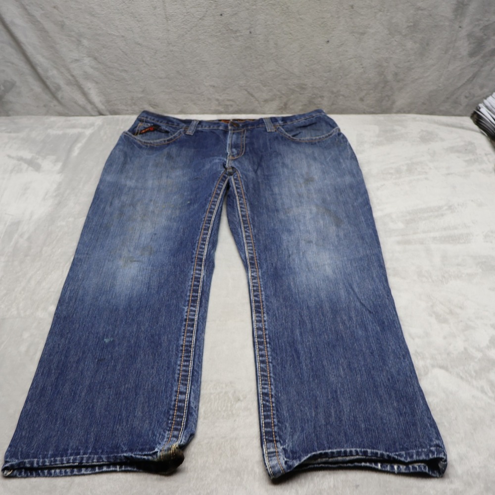 Ariat Work FR Jeans Mens 38x30 Medium Wash Low Rise M4 Boot Cut Workwear Fade